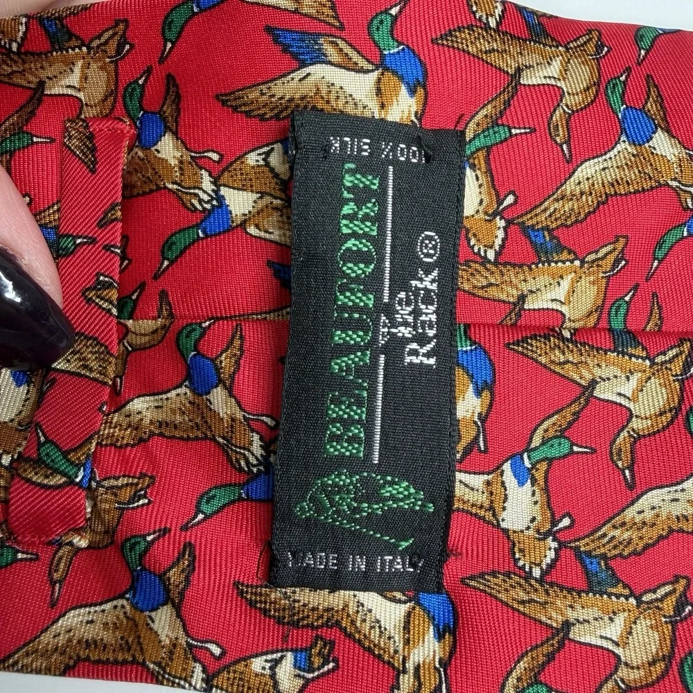 Beauport Red Silk Necktie Flying‎ Mallard Duck 3 3/4